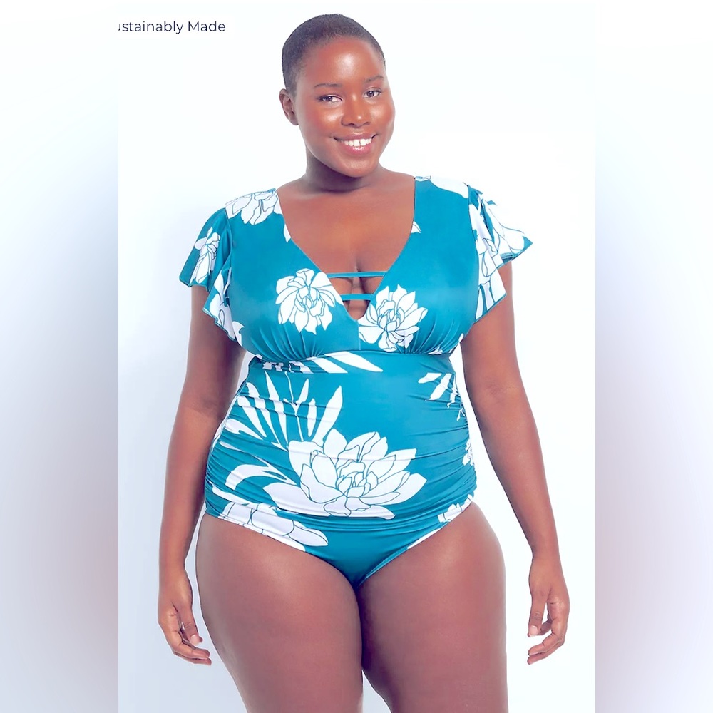 Lane Bryant | Swim | Flutter-Sleeve No-Wire Swim One Piece